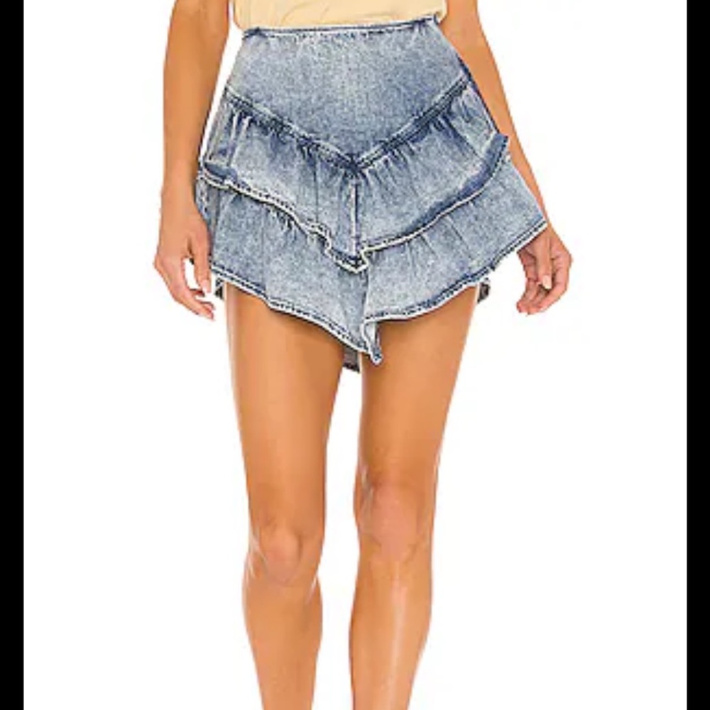 MOTHER Light Blue Tiered Denim Mini Skirt
